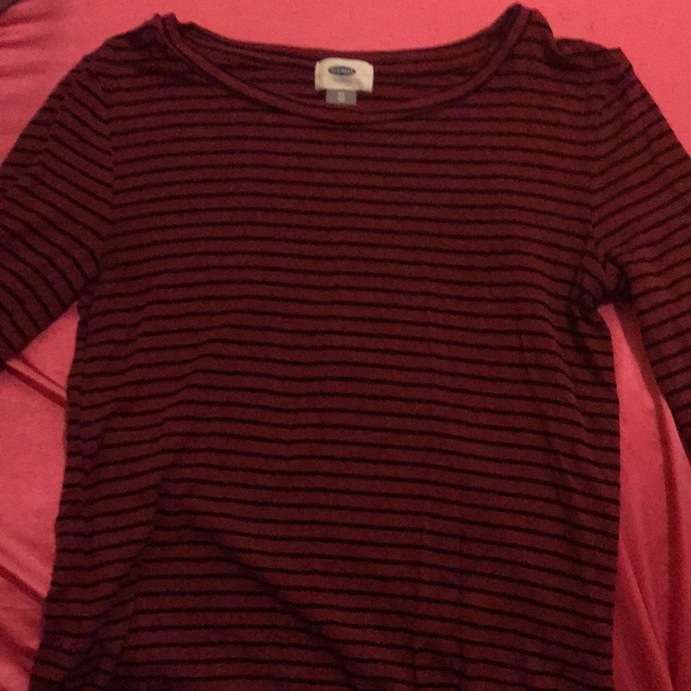 XS Petite Old Navy Burgundy and Black Striped Long Sleeve